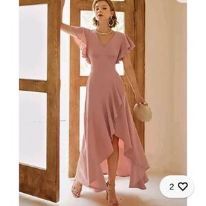 Miusol Women's Formal V Neck Ruffle Split Evening Party Long Dress L